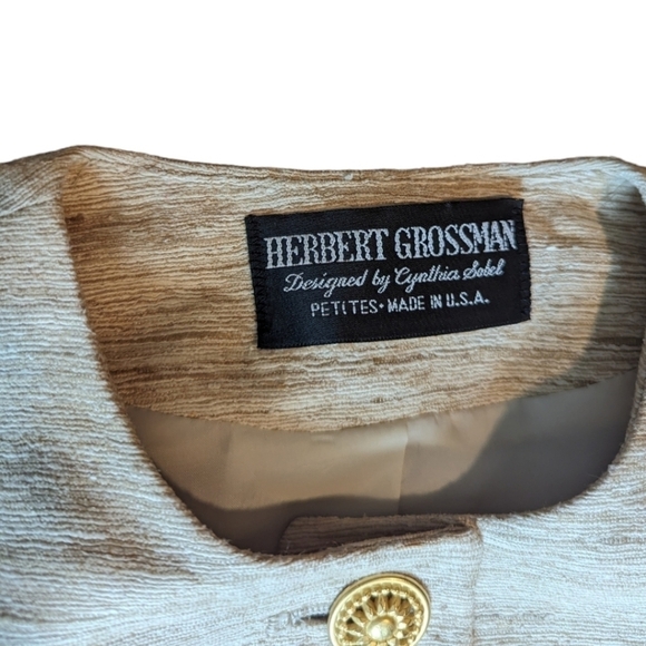 Vtg. Herbert Grossman button front neutral cream Tweed tailored blazer sz 12P - Picture 2 of 11
